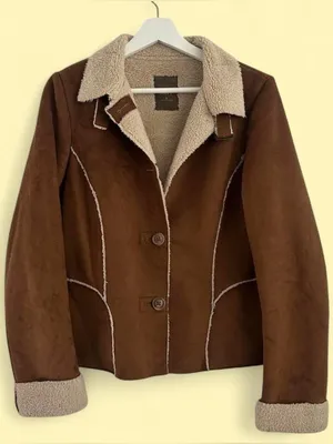 Vintage Y2K Old Navy Brown Faux Suede Sherpa Lined Penny Lane Jacket M thumbnail 1