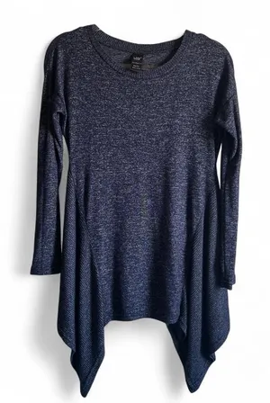 Women’s Navy Long-Sleeve Asymmetric Hem Heathered Tunic Top size S/M thumbnail 1