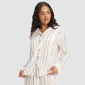 Cozy Earth Woven Long Sleeve Pajama Top Cottage Stripe Size Medium thumbnail 3