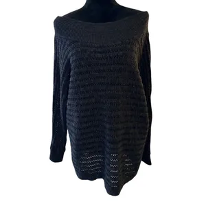 Maurices Women Dark Gray Pullover Sweater Open Knit Plus Size 1X Cotton/Acrylic thumbnail 2