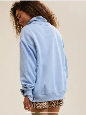 Aerie Très Chic Chenille Oversized Sweatshirt Mixed Media Blue Plus Size XXL NWT thumbnail 6