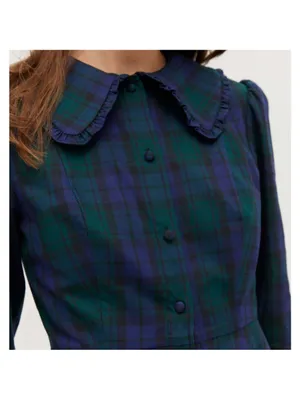 Hill House The Hazel Dress Blackwatch Tartan Plaid Cotton Ruffle Mini Medium thumbnail 4