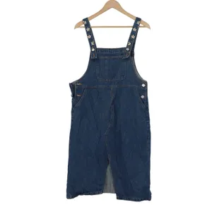 X-Girl Denim Overall Pinafore Dress Blue Daisy Embroidered Straps Midi Size M thumbnail 2