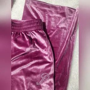 NWT VICTORIA'S SECRET PINK Velour Shine Logo Wide-Leg Pants Size M thumbnail 4