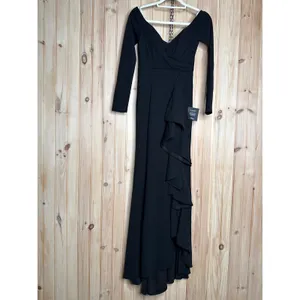 NWT Lulus Notorious Perfection Black Off Shoulder Ruffled Maxi Dress Party Sz XS thumbnail 2
