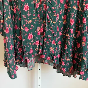 Free People Floral Mini Babydoll Dress Button Front Long Sleeve Green Pink M‎ thumbnail 5