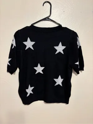 Nanette Lepore Black Short Sleeve Crewneck Sweater with Silver Star Accents thumbnail 8