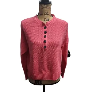 American‎ Eagle Womens Waffle Knit Henley Top Size M Pink Coral Button Front thumbnail 2
