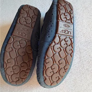 UGG Australia Shearling Lined Moccasin Slippers Navy Suede Bow Women’s 7.5 thumbnail 4