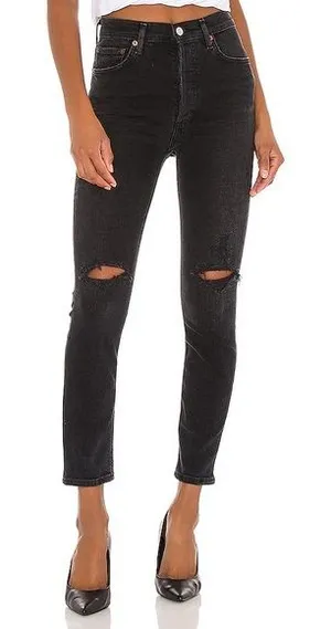 AGOLDE Nico High Rise Slim‎ Jeans in Cassette Distressed Black Wash Size 26 thumbnail 1