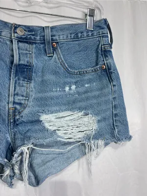 Levi’s 501 Distressed Cutoff Denim Shorts High Rise Button Fly Light Wash thumbnail 3