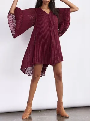 Anthropologie Toulon Pleated Dress Plum Size S NWT thumbnail 1