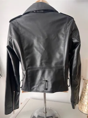 Zara Black Faux Leather Biker Jacket thumbnail 3