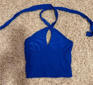 Royal Blue Halter Keyhole Crop Top thumbnail 1