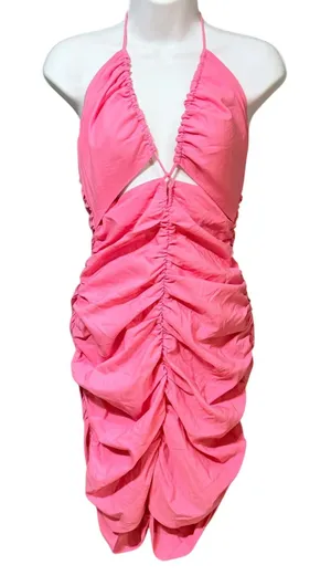 Zara Pink Ruched Halter Cutout Mini Dress Womens Size Small Bodycon Summer Party thumbnail 1