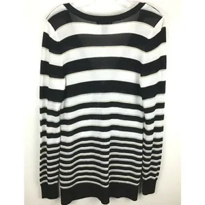 White House Black Market Cardigan Women Medium Black White Striped Metallic‎ thumbnail 5