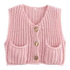 Trendy Chunky Knit Sweater Vest Pink thumbnail 1