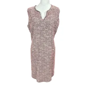 Karl Lagerfeld Paris Pink Tweed Pocket Dress 14‎ Jewel Buttons Sleeveless thumbnail 3