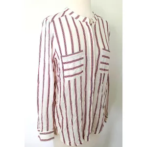 LOFT Womens Button Up Striped Long Sleeve Lightweight Rayon Blouse Top Sz M thumbnail 3
