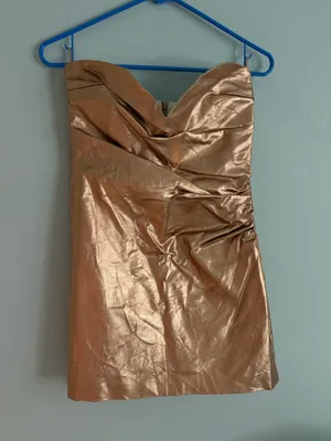 Gold ZARA Mini Dress Metallic Strapless thumbnail 1