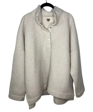 Aerie Fleece Pullover Sherpa Women's XL Cream Cozy Soft Quarter Snap thumbnail 1