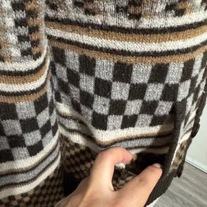 Vans Rare Retro Hooded Cardigan Sweater Brown Checkerboard Geometric Knit Size M thumbnail 6