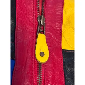 Vintage 80s/90s Mixed Blues Leather Batwing Colorblock Jacket thumbnail 8