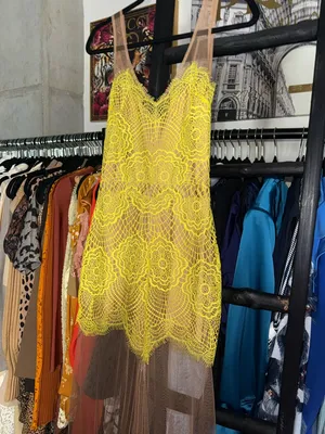For Love Lemons Antigua Maxi Dress Chartreuse Lace Mesh Sheer Overlay Womens XS thumbnail 5