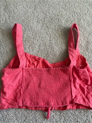 Abercrombie And Fitch Coral Red Linen Blend Summer Beach Lace Up Crop Size Large thumbnail 6