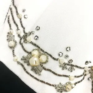 Badgley Mischka Formal Gown 10 Black White Beaded Silk Pearl High Low Maxi thumbnail 10