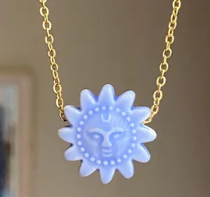 Handmade gold tone stainless steel & ceramic sun boho retro vintage style necklace☀️ thumbnail 4
