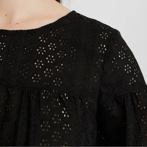 Madewell Black Eyelet Tiered Button Back Top thumbnail 4