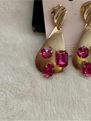 Blossom Gold Teardrop Earrings with Fuchsia Stones thumbnail 2