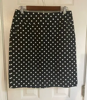 Merona Black & White Polka Dots Preppy Coquette Pencil Skirt thumbnail 1