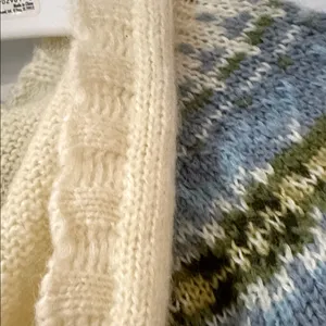 Eddie Bauer Sweater sz M Wool Mohair Blend Hooded Nordic Fair Isle ivory blue thumbnail 8