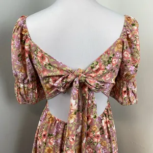 Inmod Pink Floral Puff Sleeve Open Tie Back Maxi Dress Small Romantic Feminine thumbnail 6