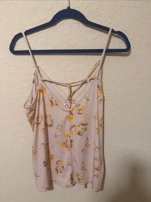 Free People Pale Pink Floral V-Neck Strappy Camisole thumbnail 3