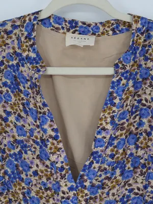 Sézane Bohemia Dress Women’s FR 44 US 12 Blue Floral Silk Blend Mini Cottagecore thumbnail 3