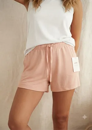 NWT Andie The Short Bamboo Jersey Pull On Drawstring Waist blush Women's Size L thumbnail 1