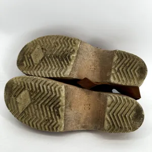 Lotta Highwood Clogs Leather Ankle Strap Heel Closed Toe Wood Cognac Brown 9 thumbnail 8