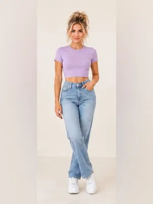 SKIMS Lavender Ribbed Fitted Crewneck Cropped Top XS Stretch Short Sleeve Lounge thumbnail 5