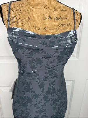 Azazie Atelier Sz 4 Blue Floral Satin Cowl Neck Mermaid Formal Gown NWT thumbnail 3