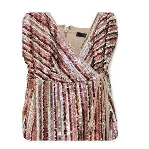 BcbgMaxAzria Sleeveless Bare Pink Combo Sequence Faux Wrap Mini Dress Size 2 thumbnail 7