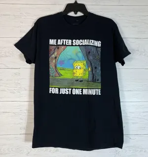 Viacom International SpongeBob SquarePants Graphic T-Shirt Me After Socializing Funny Tee Cotton M thumbnail 1