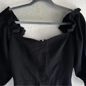 Reformation Kora Linen Off Shoulder Mini Dress Black Sz 10 quiet luxury coastal thumbnail 3