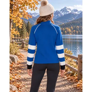 NEVE Quarter Zip Ski Sweater Blue White Striped Black Cuffs 100% Cotton X-Large thumbnail 7