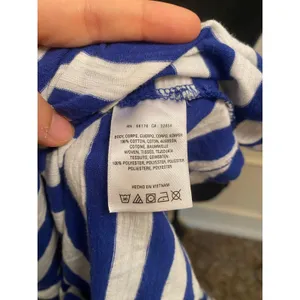 Anthropologie Postmark Blue White Striped Mixed Media Pocket Tee Ruched Sleeve thumbnail 7