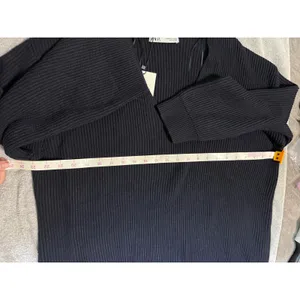 NWT Zara Women Size Medium Navy Blue‎ V-Neck Sweater Quarter Sleeve Heavy Weight thumbnail 4