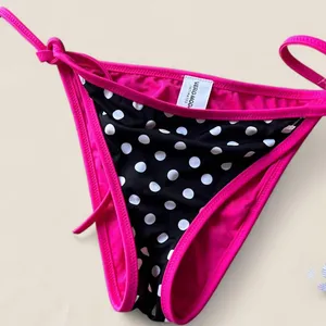 y2k Women's Pink and Black Bikini bottoms size small thumbnail 1