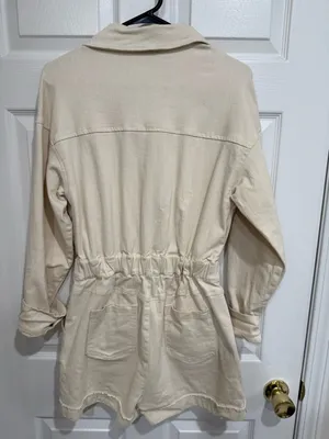 Sadie‎ & Sage Echo's Sister Distressed Denim Romper Cream Utility Frayed S thumbnail 2